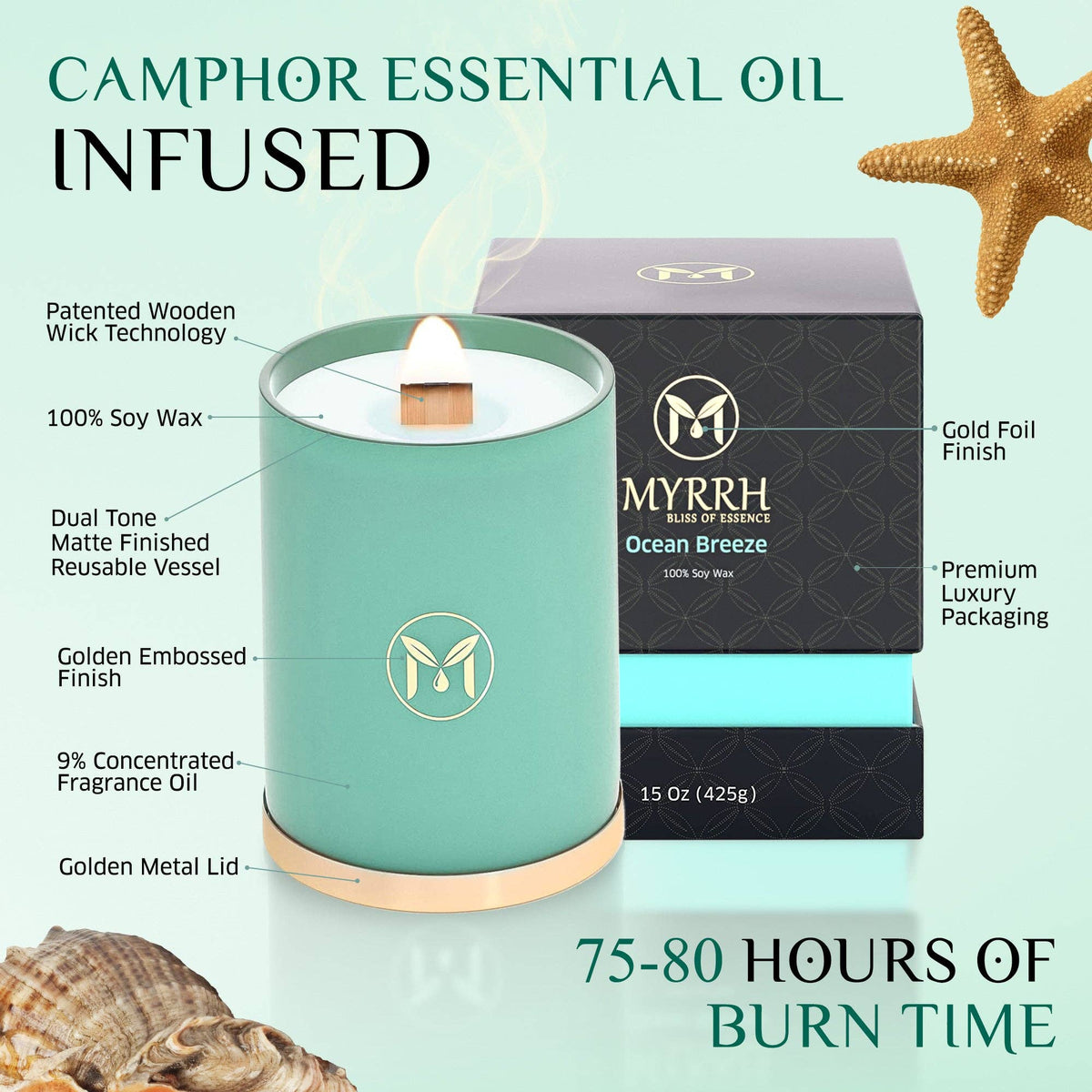 Ocean Breeze 100% Soy Wax Crackling Wood Wick Candle