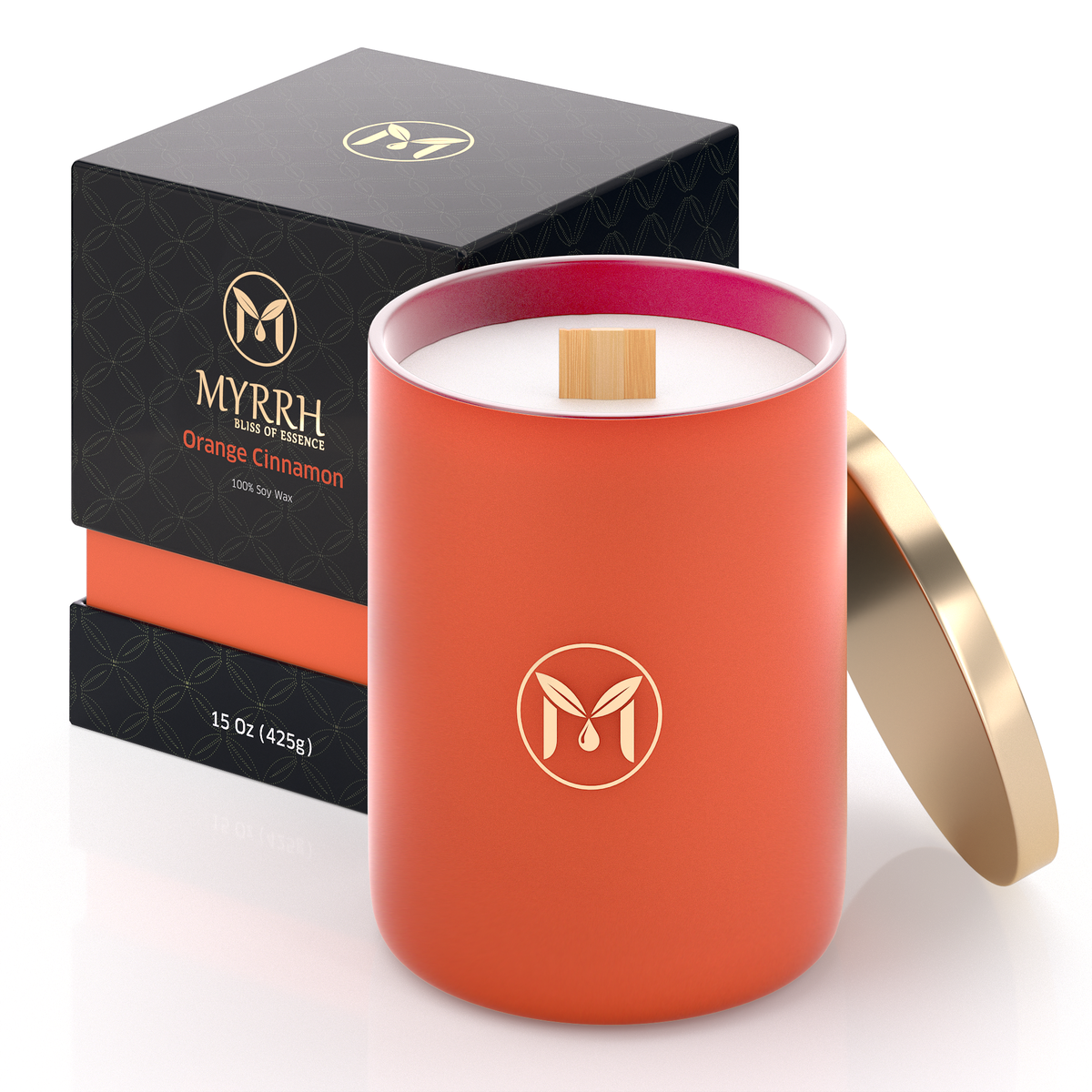 Orange Cinnamon 100% Soy Wax Crackling Wood Wick Candle