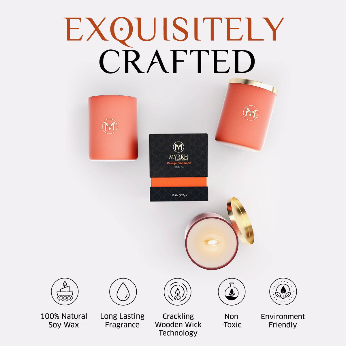 Orange Cinnamon 100% Soy Wax Crackling Wood Wick Candle
