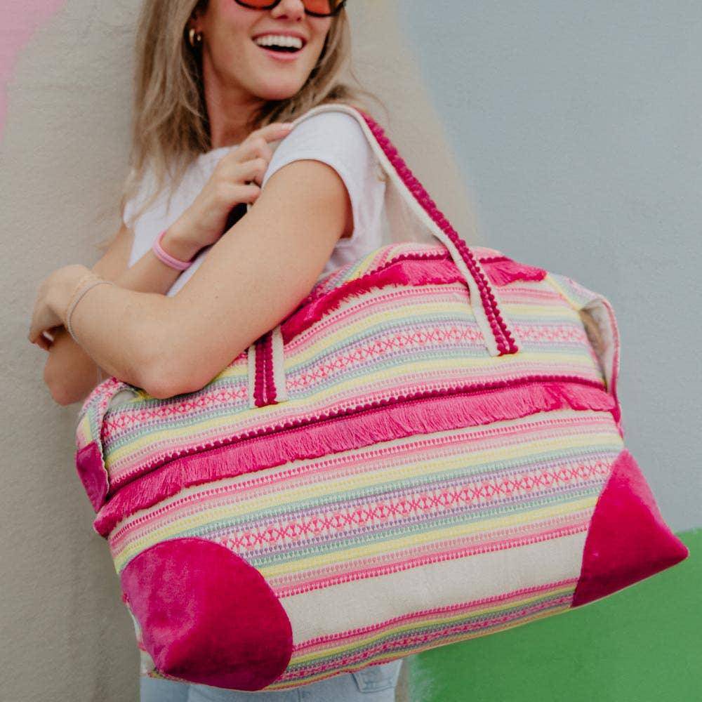 Magenta Frilled Multicolored Weekender - The Floratory